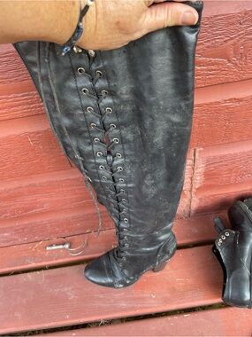 Black Lace-Up Knee-High Women's Boots very worn